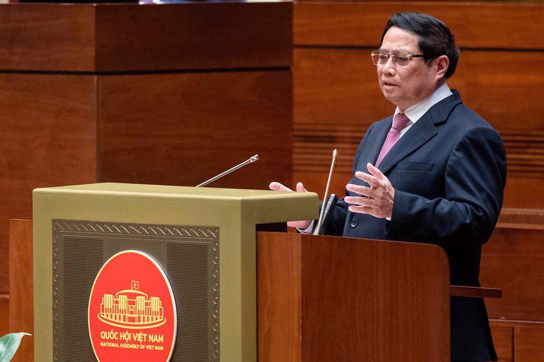  PM Pham Minh Chinh is addressing at the national conference on breakthoughs in the development of science, technology, innovation, and national digital transformation, held on January 13. (Photo: VGP)