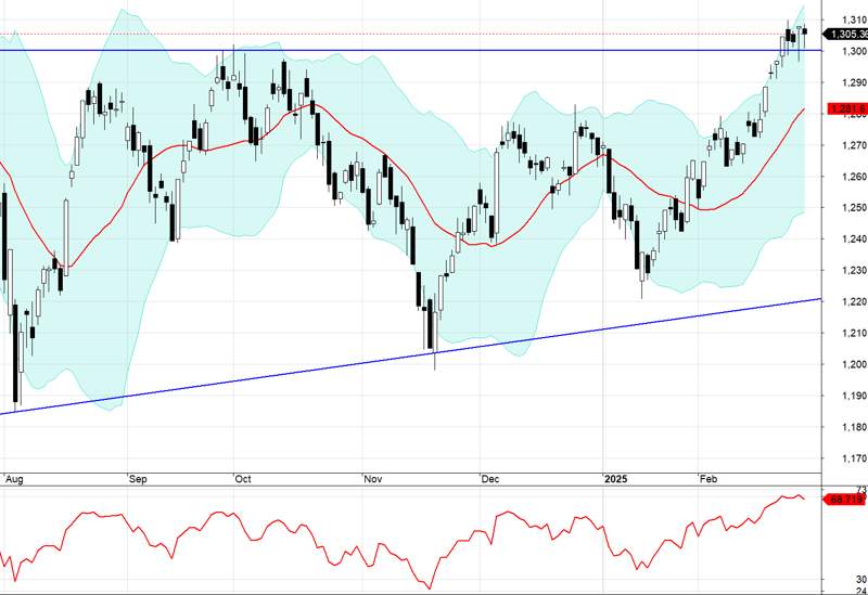 Diễn biến VN-Index và chỉ báo RSI đang ở vùng quá mua.