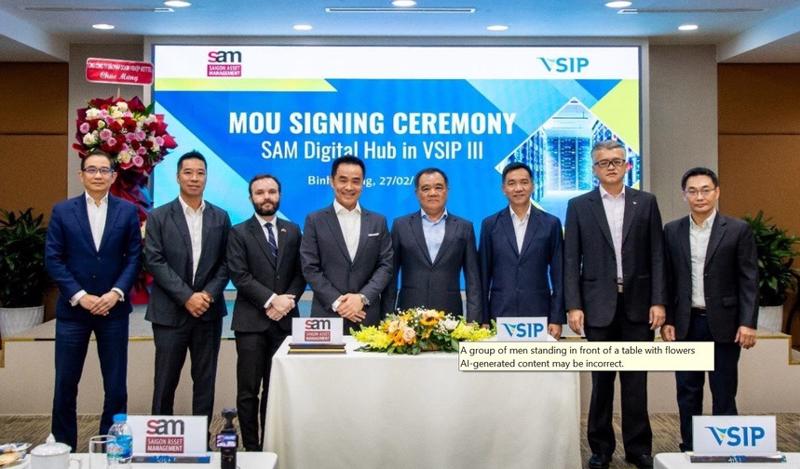 Lễ kí kết ra mắt trung tâm dữ liệu giữa VSIP Bình Dương và quỹ đầu tư Saigon Asset Management (SAM). Ảnh: VSIP