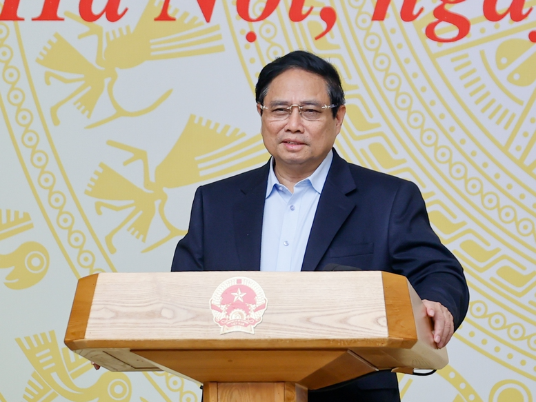 Prime Minister Pham Minh Chinh speaking at the meeting. (Photo: VGP)