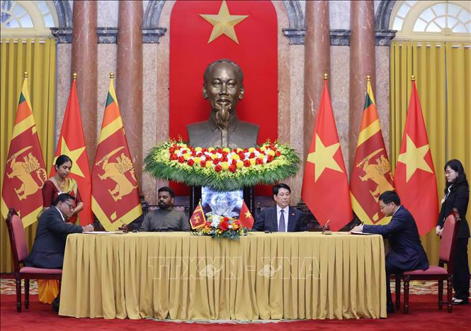 The two Presidents witness the signing of a cooperation agreement in the field of customs. (Photo: VNA)