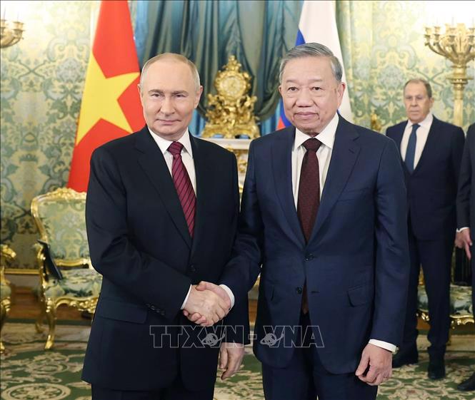 Tổng Bí thư Tô Lâm và Tổng thống Nga Vladimir Putin - Ảnh: TTXVN