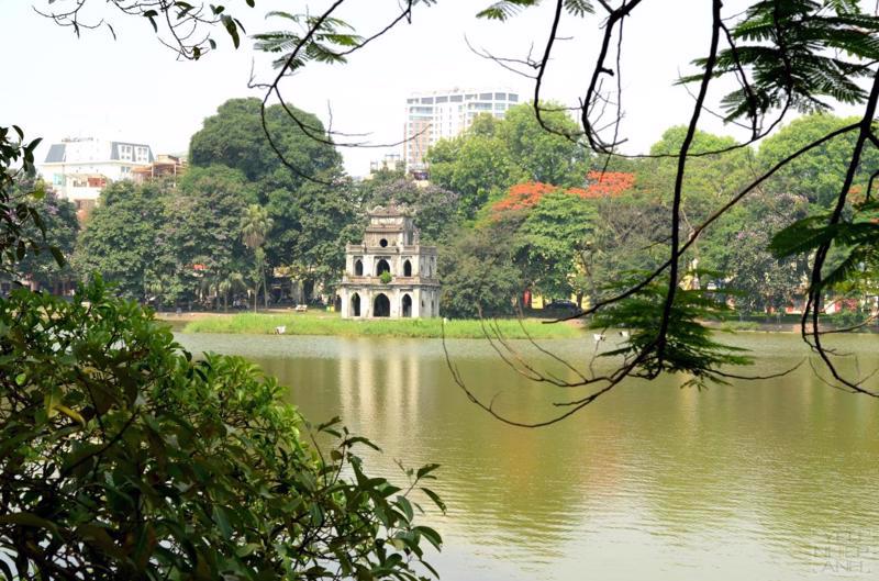 Hoan Kiem lake in the center of Hanoi.