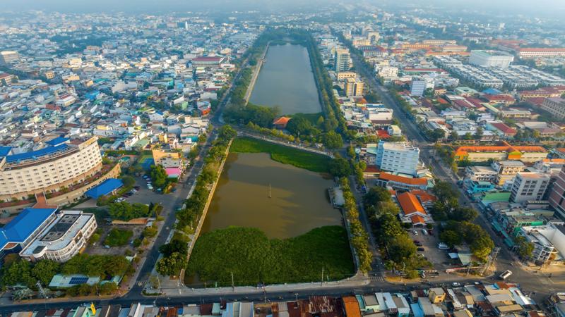 Một góc thành phố Mỹ Tho, tỉnh Tiền Giang nhìn từ trên cao - Ảnh minh họa.