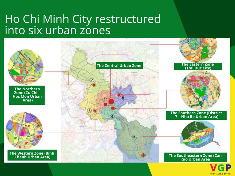 The location of the six urban zones in Ho Chi Minh City (Source: VGP)