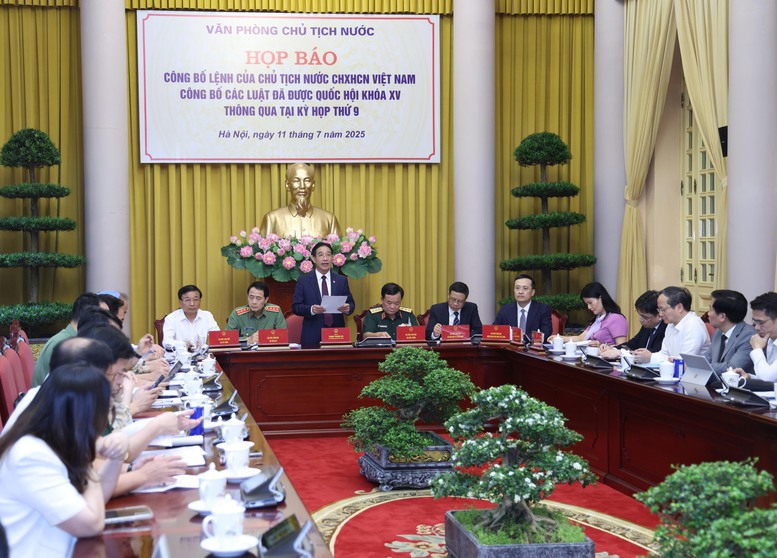 At a press conference of the Presidential Office to announce new laws on July 11. (Photo: VGP)