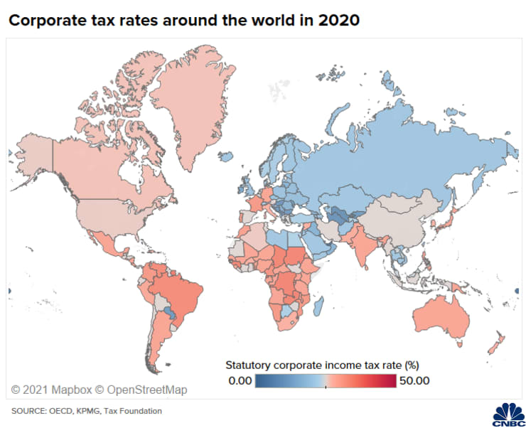 Thuế suất thuế doanh nghiệp tr&ecirc;n to&agrave;n cầu năm 2020.