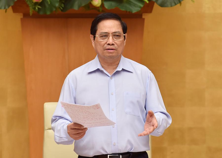 Thủ tướng Phạm Minh Ch&iacute;nh ph&aacute;t biểu tại cuộc họp - Ảnh: VGP