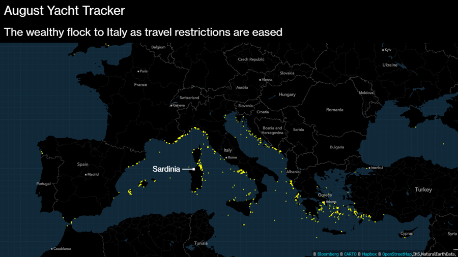 Si&ecirc;u du thuyền xuất hiện đậm đặc ở Địa Trung Hải - Nguồn: Bloomberg.