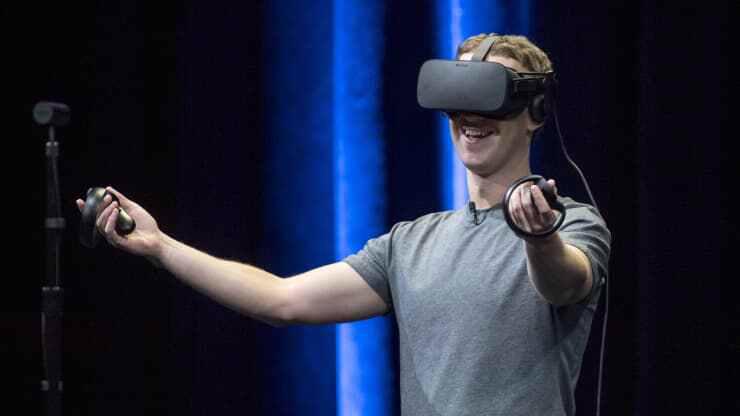 CEO Mark Zuckerberg sử dụng k&iacute;nh VR do c&ocirc;ng ty sản xuất tại một sự kiện - Ảnh: Bloomberg/CNBC.