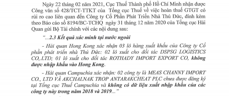 Văn bản của Cục Thuế Tp.HCM gửi To&agrave; &aacute;n Nh&acirc;n d&acirc;n Tp.HCM h&ocirc;m 24/2/2021.