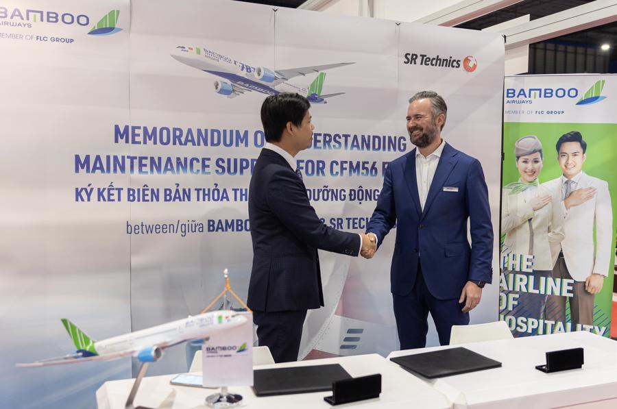 Bamboo Airways k&iacute; thoả thuận bảo dưỡng động cơ trị gi&aacute; 60 triệu USD với Tập đo&agrave;n SR Technics trong khu&ocirc;n khổ Singpore Airshow ng&agrave;y 16/2/2022.