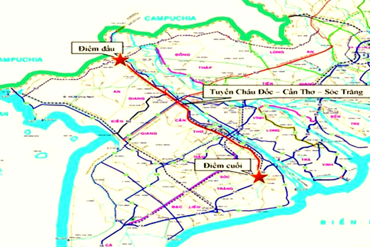 Hướng tuyến cao tốc Ch&acirc;u Đốc - Cần Thơ - S&oacute;c Trăng.