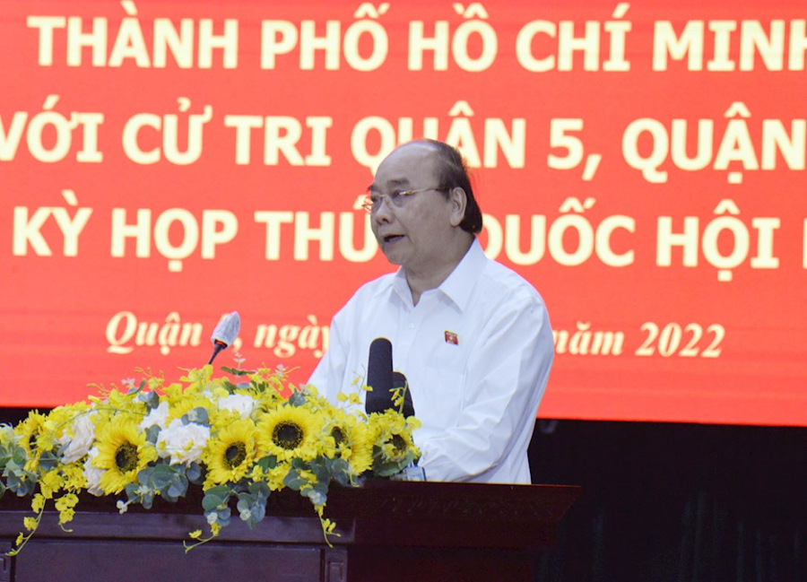 Chủ tịch nước Nguyễn Xu&acirc;n Ph&uacute;c ph&aacute;t biểu tại buổi tiếp x&uacute;c cử tri - Ảnh: ĐN.&nbsp;&nbsp;
