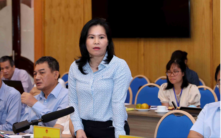 B&agrave; Phan Thị Thanh Xu&acirc;n, Ph&oacute; Chủ tịch Hiệp hội Da gi&agrave;y &ndash; T&uacute;i x&aacute;ch Việt Nam (Lefaso) ph&aacute;t biểu tại Hội nghị.