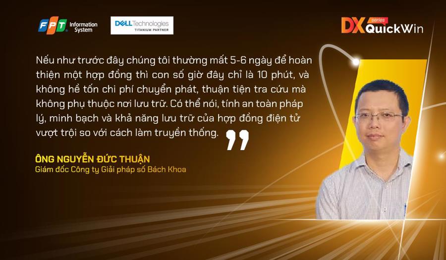 Ông Nguyễn Đức Thuận - Giám đốc Công ty Giải pháp số Bách Khoa chia sẻ về lợi ích của hợp đồng điện tử.