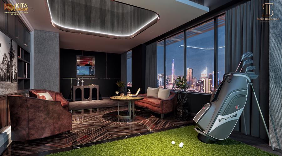 Golf Lounge l&agrave; nơi những cư d&acirc;n tinh hoa của Stella Residence giao lưu v&agrave; kết nối.