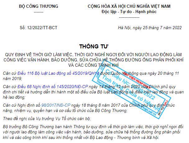 Ảnh chụp Th&ocirc;ng tư 12/2022/TT-BCT tr&ecirc;n website ThuVienPhapLuat.vn