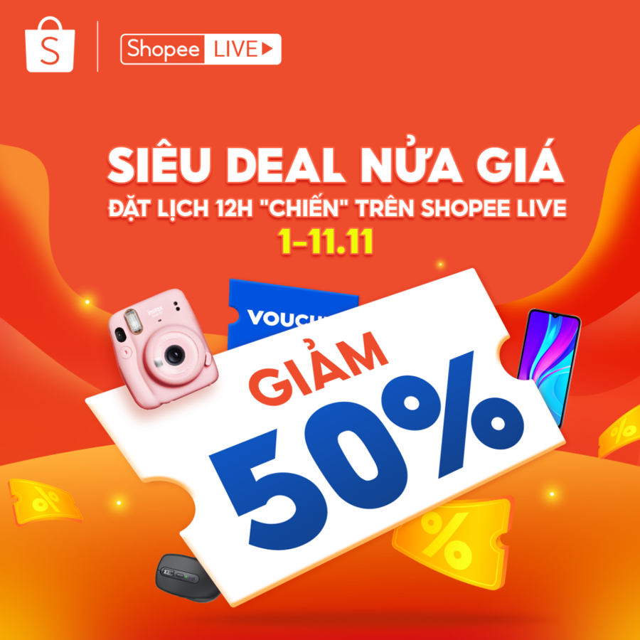 Mua sản phẩm với gi&aacute; giảm th&ecirc;m 50% khi theo d&otilde;i chương tr&igrave;nh &ldquo;Si&ecirc;u Deal nửa gi&aacute;&rdquo; tr&ecirc;n Shopee Live từ nay đến hết 11/11.