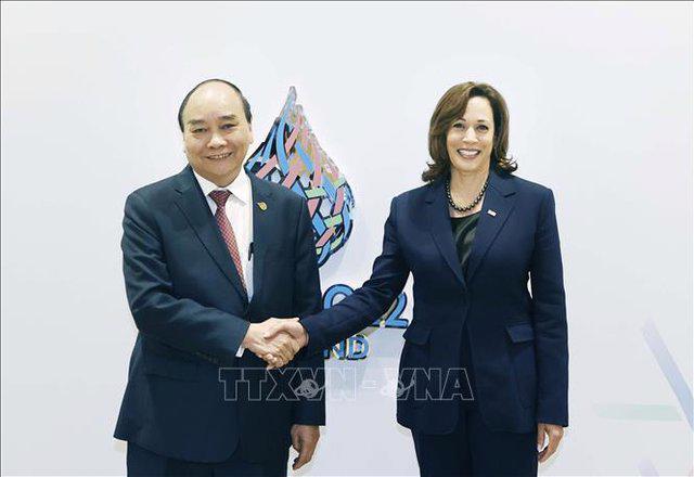 Chủ tịch nước Nguyễn Xuacirc;n Phuacute;c gặp Phoacute; Tổng thống Mỹ Kamala Harris - Ảnh: TTXVN