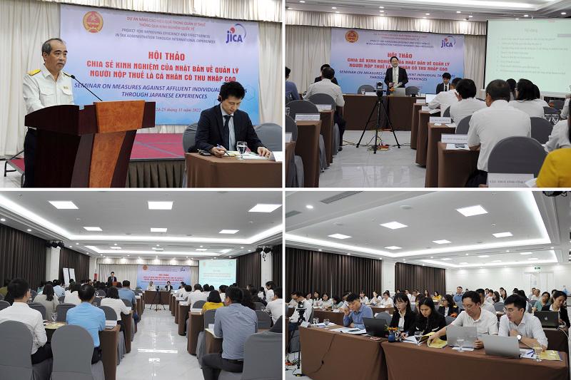 Đại diện cơ quan thuế Việt Nam và JICA phát biểu ý kiến về quản lý thuế đối với người nộp thuế là cá nhân có thu nhập cao.  