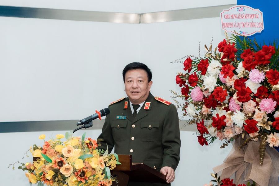 Thiếu tướng Đỗ Triệu Phong - Cục trưởng Cục Truyền th&ocirc;ng C&ocirc;ng an Nh&acirc;n d&acirc;n ph&aacute;t biểu tại sự kiện.