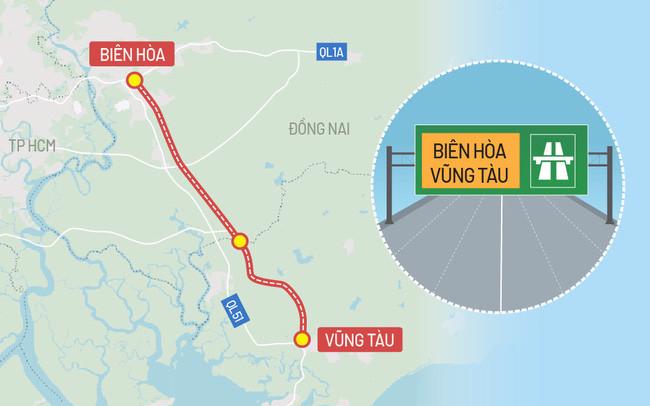 Giai đoạn 1 của đường cao tốc Biên Hòa - Vũng Tàu dài khoảng 53,7 km, được chia làm 3 dự án đầu tư công.