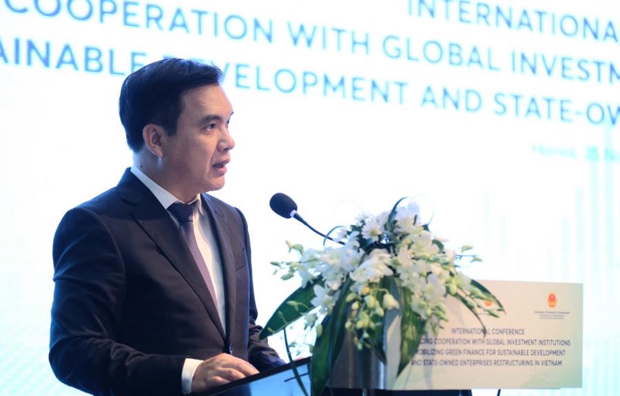 Ông Nguyễn Chí Thành, Chủ tịch Hội đồng thành viên SCIC phát biểu tại Hội thảo quốc tế Tăng cường hợp tác với các quỹ đầu tư nhằm huy động nguồn tài chính xanh cho tăng trưởng bền vững và tái cơ cấu DNNN.