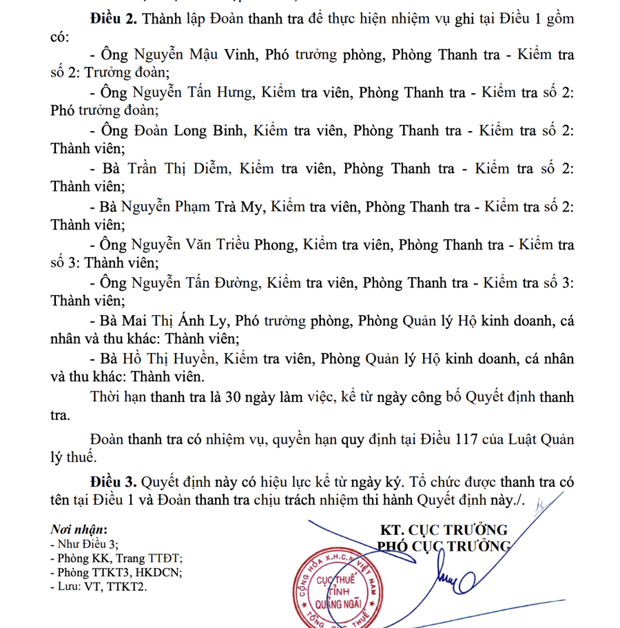 Quyết định thanh tra của Quảng Ng&atilde;i.&nbsp;