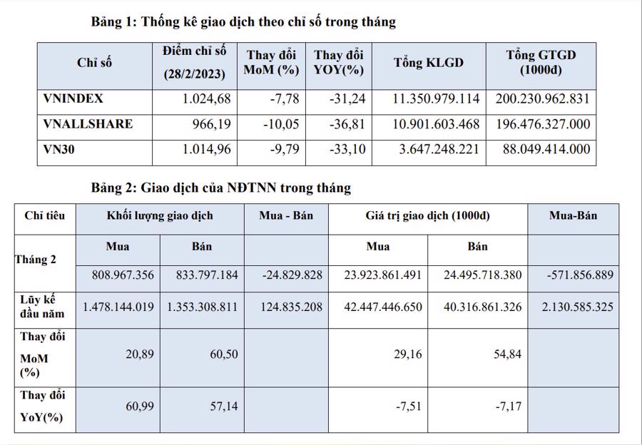 Tháng 2/2023, thanh khoản HoSE giảm 4,60% và giảm thêm 2 doanh nghiệp vốn hoá 1 tỷ USD - Ảnh 1