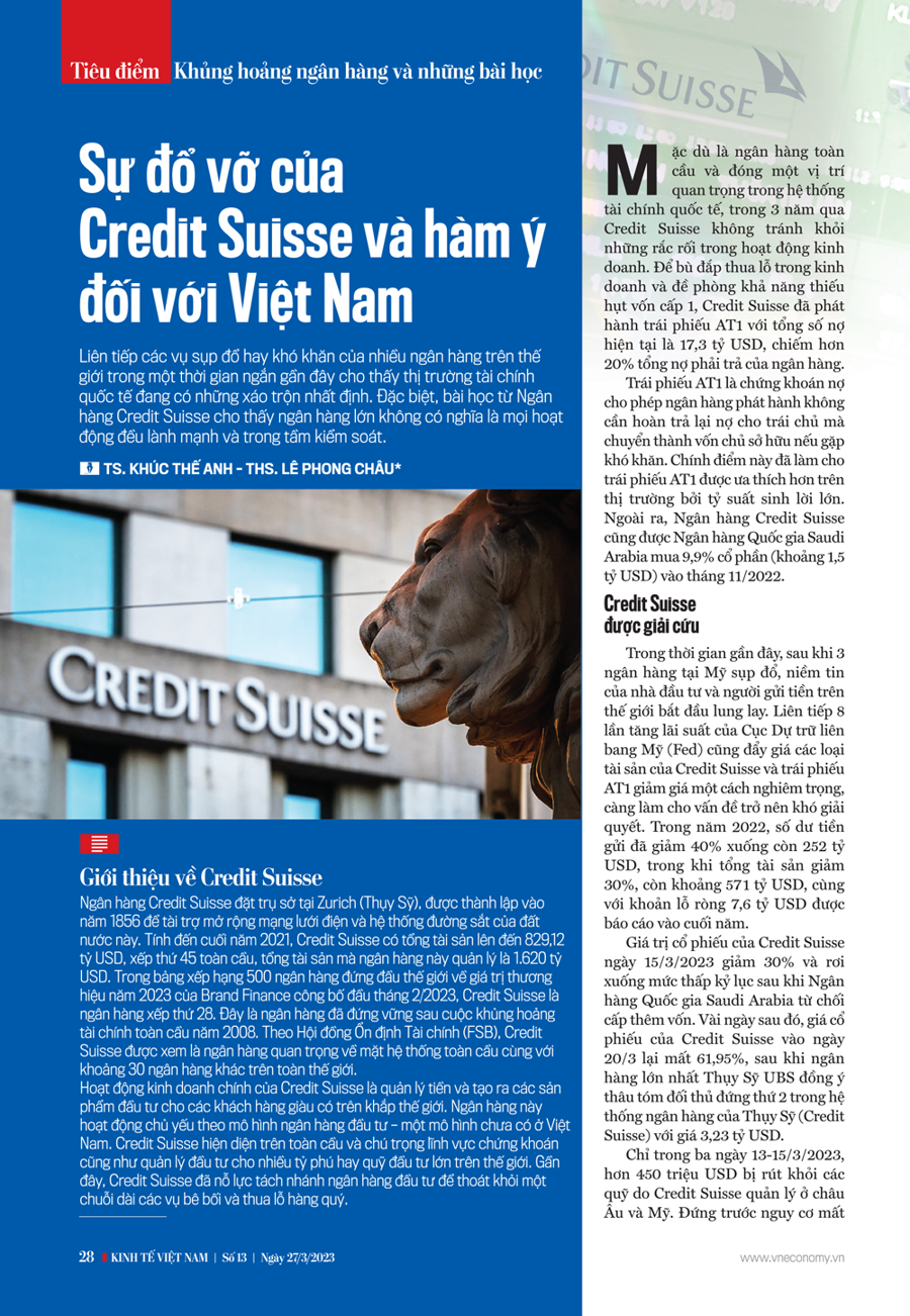 Sự đổ vỡ của Credit Suisse và hàm ý đối với Việt Nam - Ảnh 1