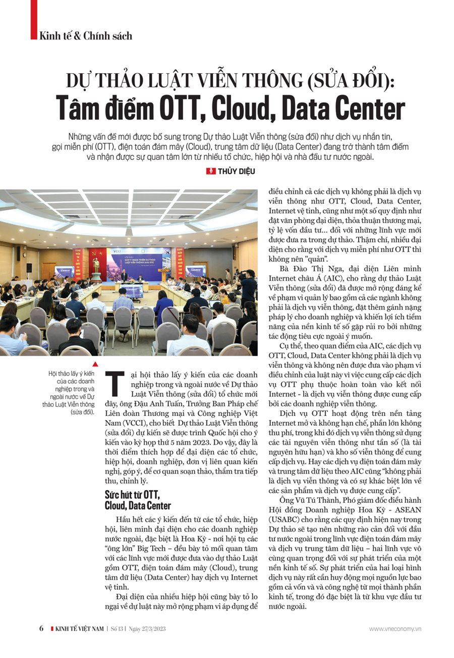 Dự thảo Luật Viễn thông (sửa đổi): Tâm điểm OTT, Cloud, Data Center - Ảnh 1