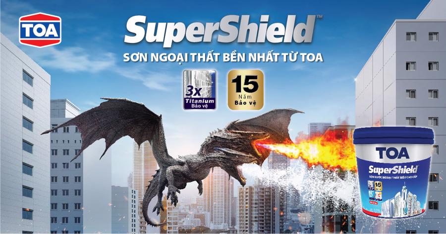 SuperShield l&agrave; sản phẩm sơn ngoại thất bền nhất từ TOA, bảo vệ c&ocirc;ng tr&igrave;nh l&ecirc;n đến 15 năm.