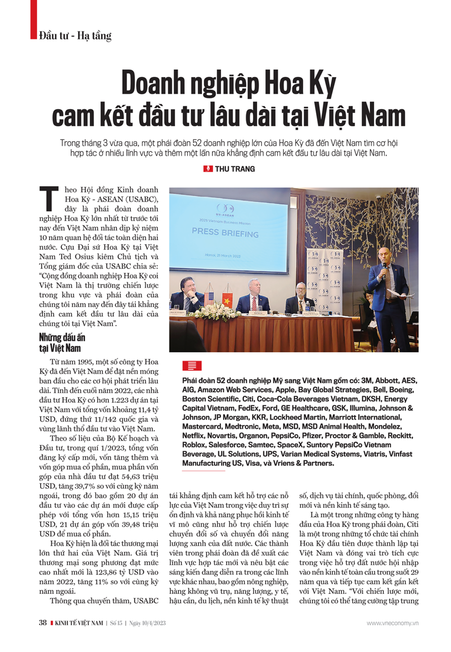 Doanh nghiệp Hoa Kỳ cam kết đầu tư lâu dài tại Việt Nam - Ảnh 1
