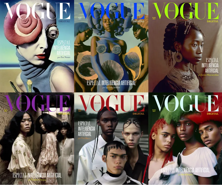 6 trang b&igrave;a được tạo ra bằng AI của tạp ch&iacute;&nbsp;Vogue Brasil số th&aacute;ng 3/2023.