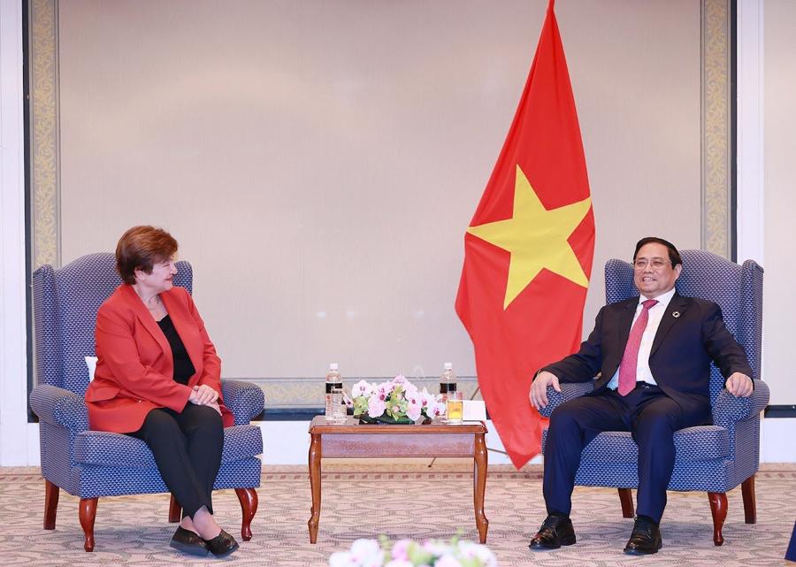 Bà Kristalina Georgieva đánh giá cao chính sách điều hành kinh tế-xã hội của Việt Nam, sớm kiểm soát dịch bệnh Covid-19, chuyển nhanh sang mở cửa nền kinh tế - Ảnh: VGP.