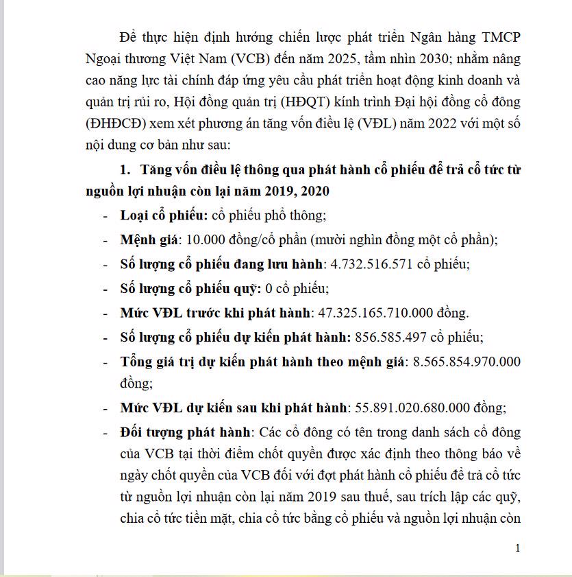 VCB được chấp thuận phát hành cổ phiếu trả cổ tức và tăng vốn điều lệ - Ảnh 1