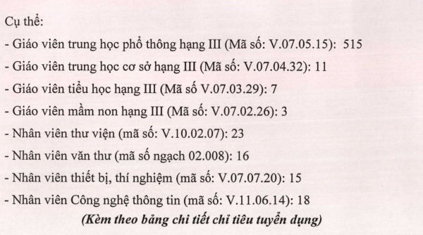 Ngành giáo dục Hà Nội thông báo về việc tuyển dụng viên chức, trong đó có 536 chỉ tiêu giáo viên - Ảnh 1