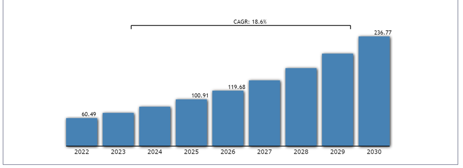 Thị trường thiết bị l&agrave;m đẹp c&aacute; nh&acirc;n to&agrave;n cầu 2022 &ndash; 2030 (tỷ USD). Nguồn: Vantage Market Research