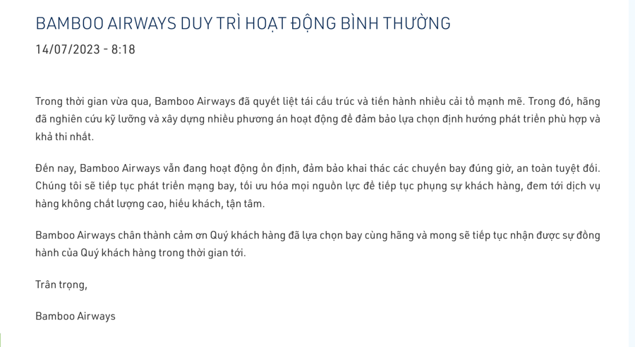 Vướng tin đồn xấu về tình hình hoạt động, Bamboo Airways khẳng định "vẫn ổn định" - Ảnh 1