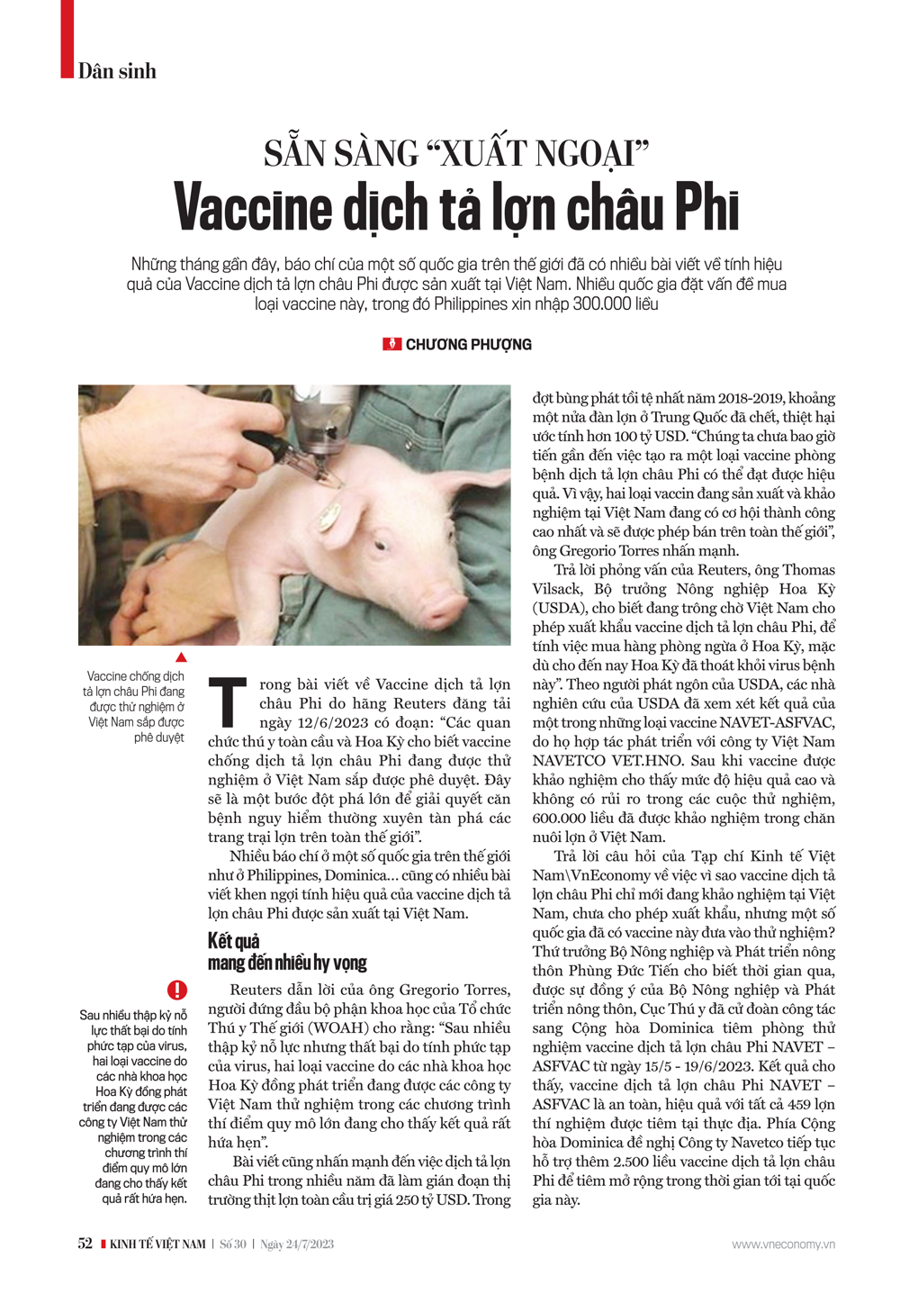 Sẵn sàng “xuất ngoại”: Vaccine dịch tả lợn châu Phi  - Ảnh 1