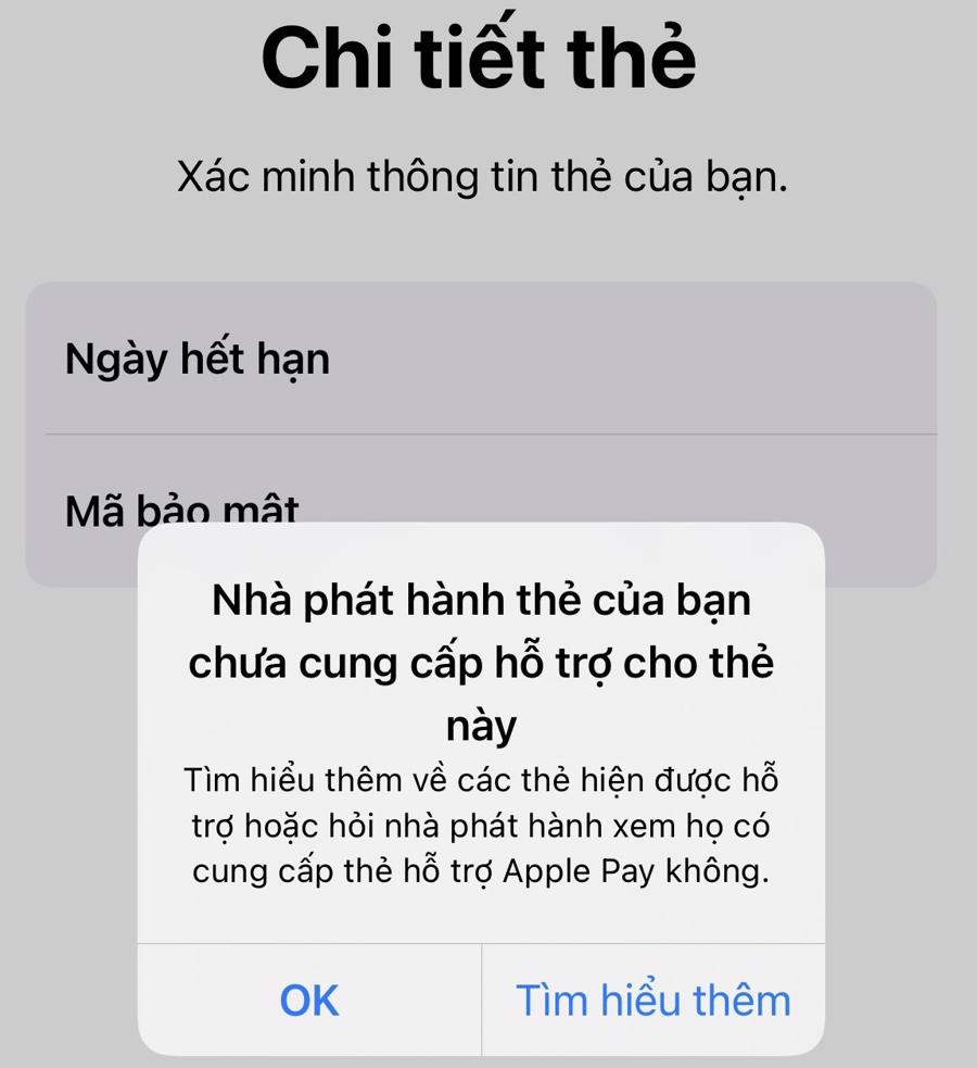 Thẻ của nhiều ng&acirc;n h&agrave;ng kh&aacute;c ở Việt Nam vẫn chưa thể th&ecirc;m được v&agrave;o Apple Pay.