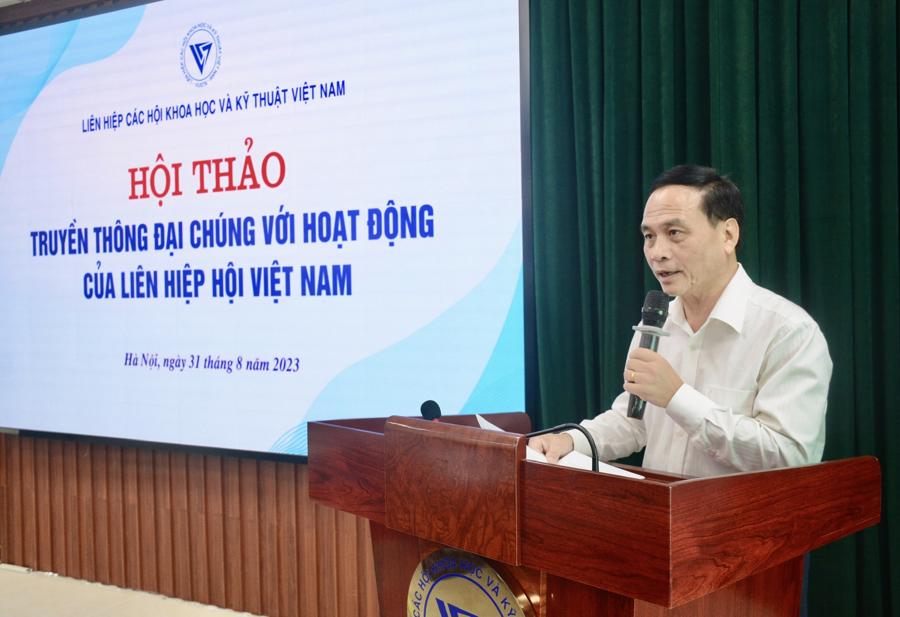 TS. Phạm Ngọc Linh, Ph&oacute; Chủ tịch Li&ecirc;n hiệp c&aacute;c Hội Khoa học v&agrave; Kỹ thuật Việt Nam ph&aacute;t biểu tại Hội thảo ng&agrave;y 31/8/2023.