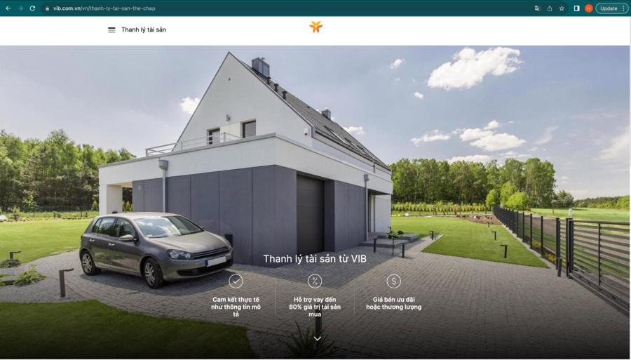 Trang web thanh l&yacute; t&agrave;i sản của VIB được thiết kế chuy&ecirc;n nghiệp v&agrave; bắt mắt.