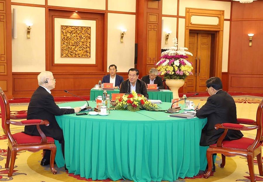 Chủ tịch Đảng Nh&acirc;n d&acirc;n Campuchia (CPP) Samdech Techo Hun Sen ph&aacute;t biểu tại cuộc gặp. Ảnh: TTXVN.