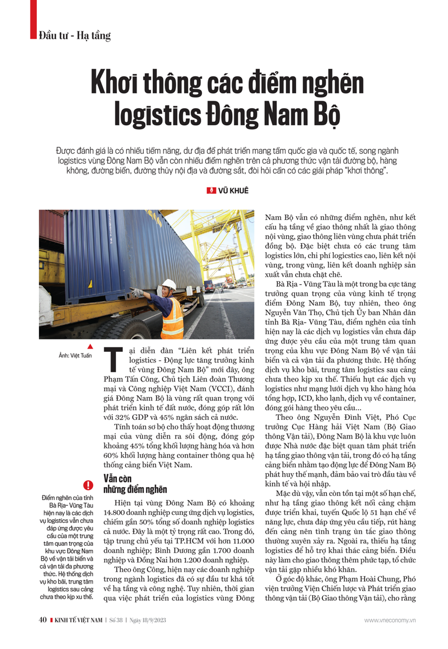 Khơi thông các điểm nghẽn logistics Đông Nam Bộ - Ảnh 1