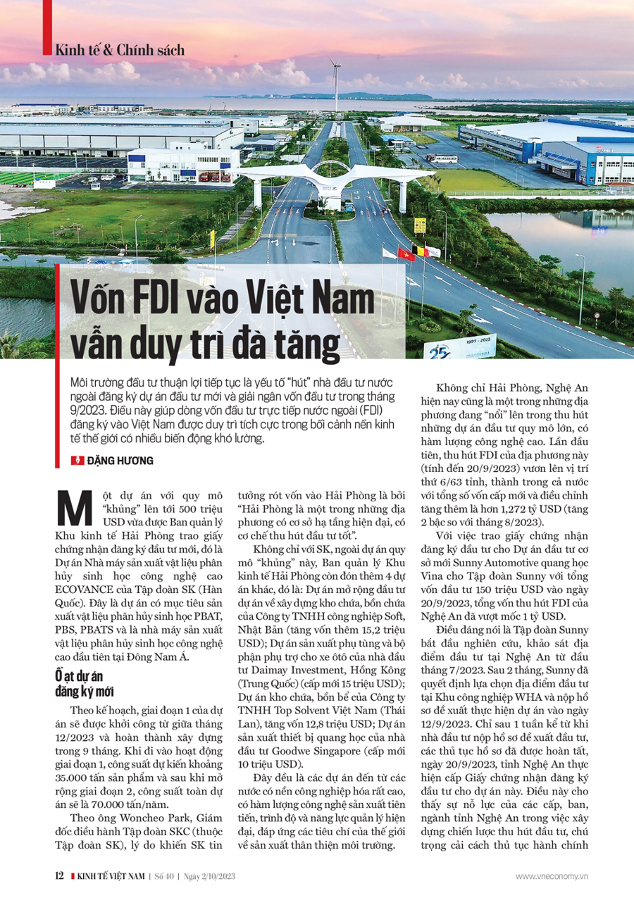 Vốn FDI vào Việt Nam vẫn duy trì đà tăng - Ảnh 1