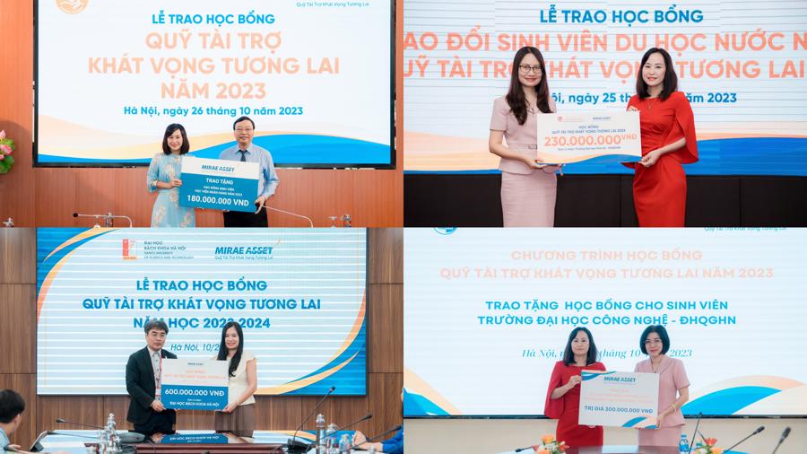 Quỹ t&agrave;i trợ kh&aacute;t vọng tương lai trao tặng học bổng đến nh&agrave; trường.