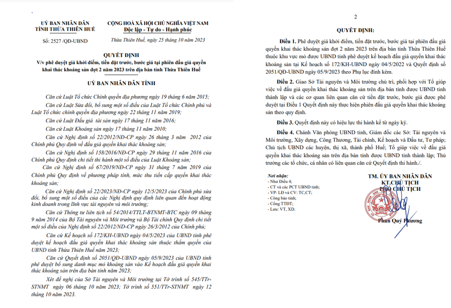 Quyết định số 2527/QĐ - UBND của UBND tỉnh Thừa Thi&ecirc;n Huế