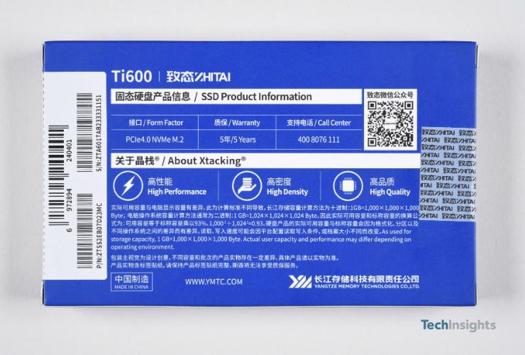 H&igrave;nh ảnh mặt sau sản phẩm SSD ZhiTai Ti600 1TB. TechInsights, 2023.
